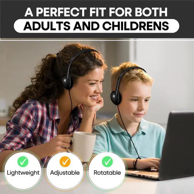 Alt view image 5 of 7 - Classroom Headphones Bulk 12 Pack Class Set for School Students Kids and Adult -Sturdy Wired 3.5mm Plug (Black, 12 Pack)