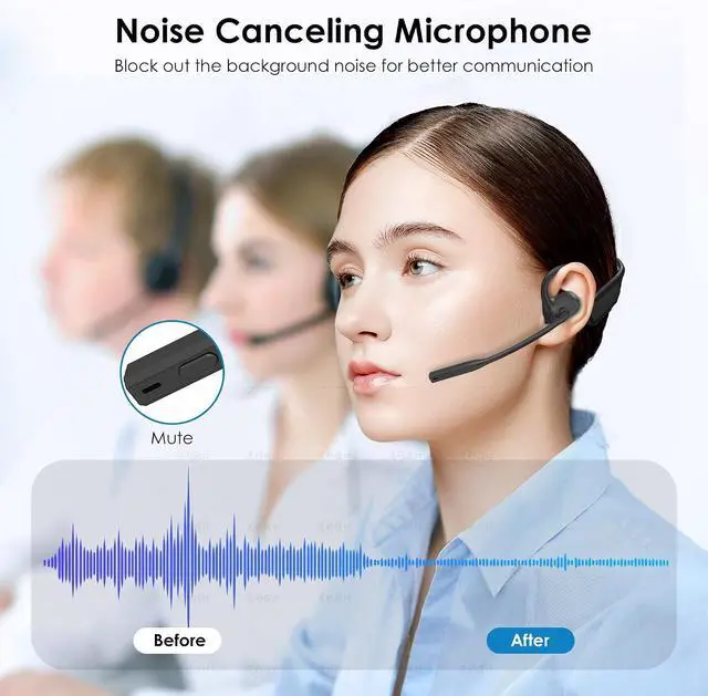 Alt view image 2 of 7 - Gixxted Open Ear Headphones with Mic, Bluetooth Headset with Microphone, Dual Connect Bluetooth 5.3 with AI Noise Cancelling Mic & Mute Function, Wireless Headset for Work, Sports, Drive