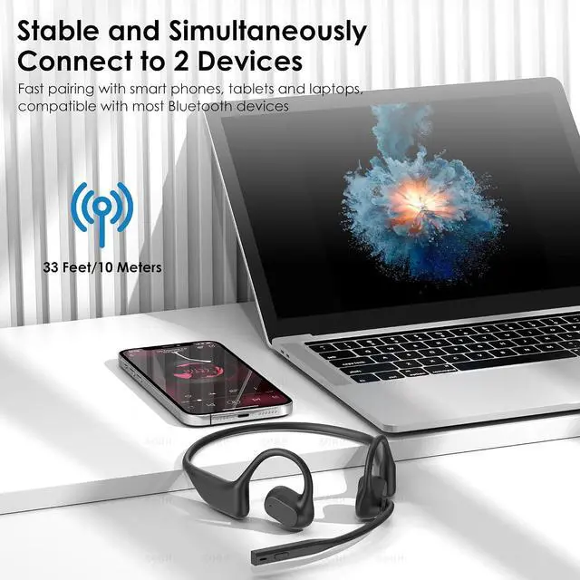 Alt view image 5 of 7 - Gixxted Open Ear Headphones with Mic, Bluetooth Headset with Microphone, Dual Connect Bluetooth 5.3 with AI Noise Cancelling Mic & Mute Function, Wireless Headset for Work, Sports, Drive