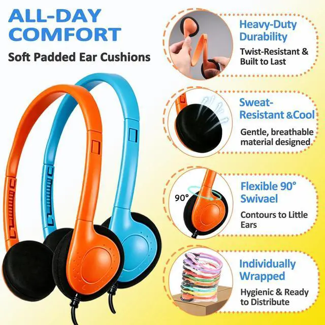 Alt view image 3 of 7 - Class Set Headphones Type-C (20 Pack), Durable Kids Wired Headphones for Chromebook & Laptop, Bulk School Headphones for Students Teens Boys Girls, Wholesale USB C Headset with Mixed Colors