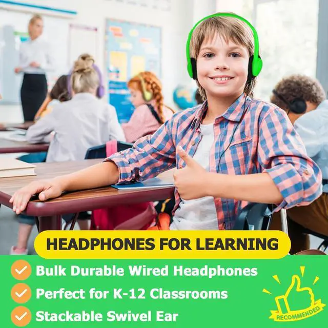 Alt view image 4 of 7 - Class Set Headphones Type-C (20 Pack), Durable Kids Wired Headphones for Chromebook & Laptop, Bulk School Headphones for Students Teens Boys Girls, Wholesale USB C Headset with Mixed Colors