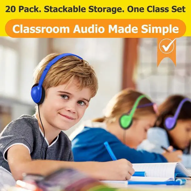 Alt view image 6 of 7 - Class Set Headphones Type-C (20 Pack), Durable Kids Wired Headphones for Chromebook & Laptop, Bulk School Headphones for Students Teens Boys Girls, Wholesale USB C Headset with Mixed Colors