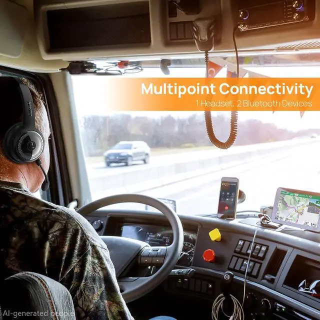 Alt view image 7 of 7 - LEVN Bluetooth Headset, Wireless Headset with Microphone & Mute Button, 60Hrs Talk Time, On-Ear AI Noise Cancelling Headphones with Bluetooth 5.2 Multipoint for Trucker/Remote Work/Online Class/Zoom