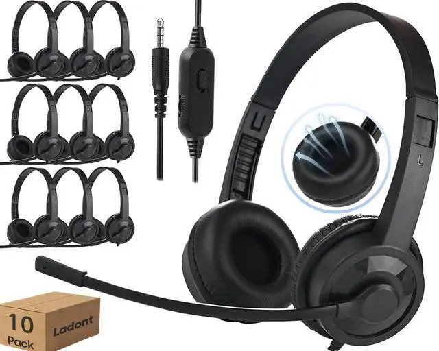 Main image of Bulk Headphones with Microphone for Classroom School (10 Pack),6ft Ultra-Long Line, Durable Headset, 3.5mm Wired Headset with Mic for Computer Laptop PC