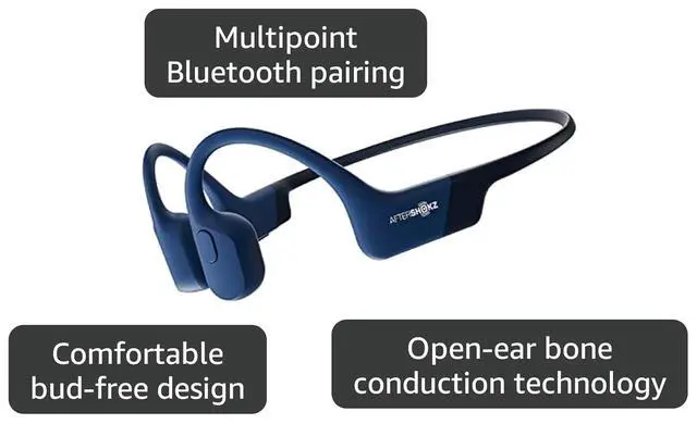 Alt view image 2 of 7 - AFTERSHOKZ Aeropex Open-Ear Wireless Bone Conduction Headphones, IP67 Rated, Blue Eclipse