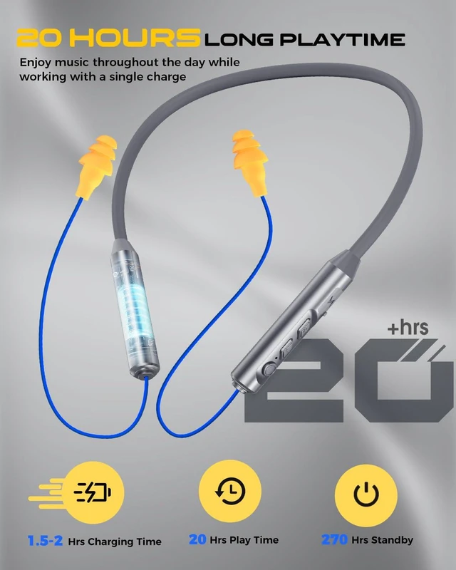 Alt view image 3 of 7 - MIPEACE Bluetooth Earplug Headphones, Neckband Wireless Earbuds earplugs-29db Noise Reduction isolating in-Ear earplug Earphones with Controls,IPX5 sweatproof,19+Hour Battery(Gray)