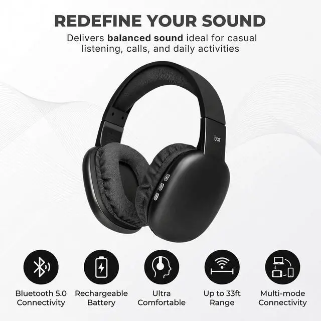 Alt view image 3 of 7 - iJoy Ultra Wireless Over-Ear Bluetooth Headphones with Mic,10H Playtime, Bluetooth Headset with Backup Wire & SD Slot, Wireless Headphones for Work, School & Gym (Black)