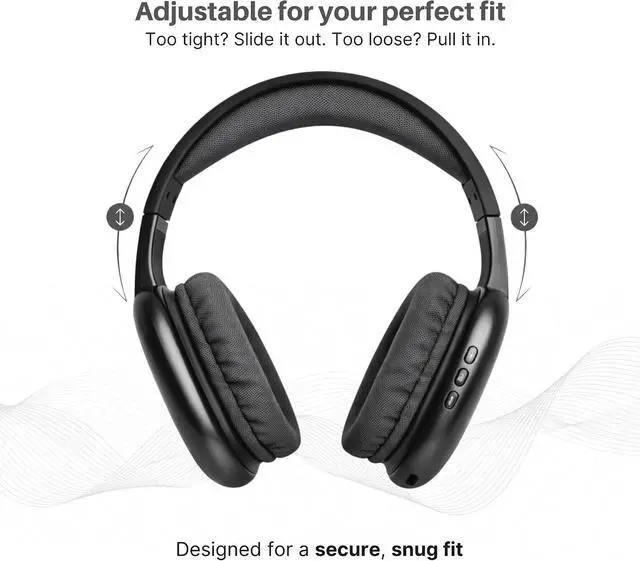 Alt view image 5 of 7 - iJoy Ultra Wireless Over-Ear Bluetooth Headphones with Mic,10H Playtime, Bluetooth Headset with Backup Wire & SD Slot, Wireless Headphones for Work, School & Gym (Black)