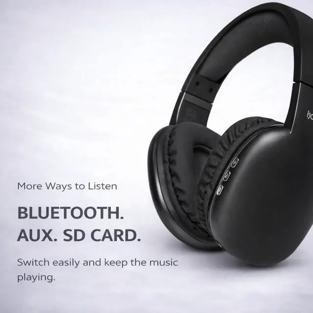 Alt view image 7 of 7 - iJoy Ultra Wireless Over-Ear Bluetooth Headphones with Mic,10H Playtime, Bluetooth Headset with Backup Wire & SD Slot, Wireless Headphones for Work, School & Gym (Black)