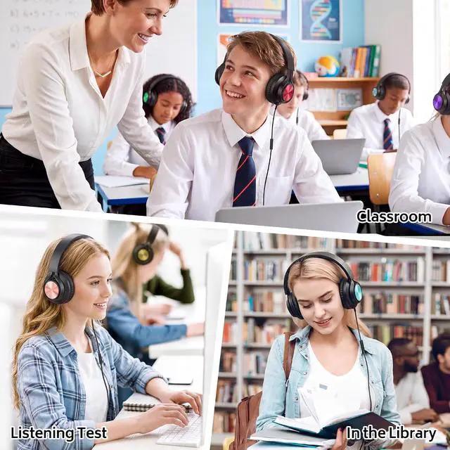 Alt view image 4 of 7 - AILIHEN Headphones Wired 12-Pack Bulk for School Kids Students, Multicolor | K-12 Classroom Use, Adjustable, Foldable, Over-Ear Headsets with Microphone HD Stereo Sound 3.5mm Jack for Chromebook