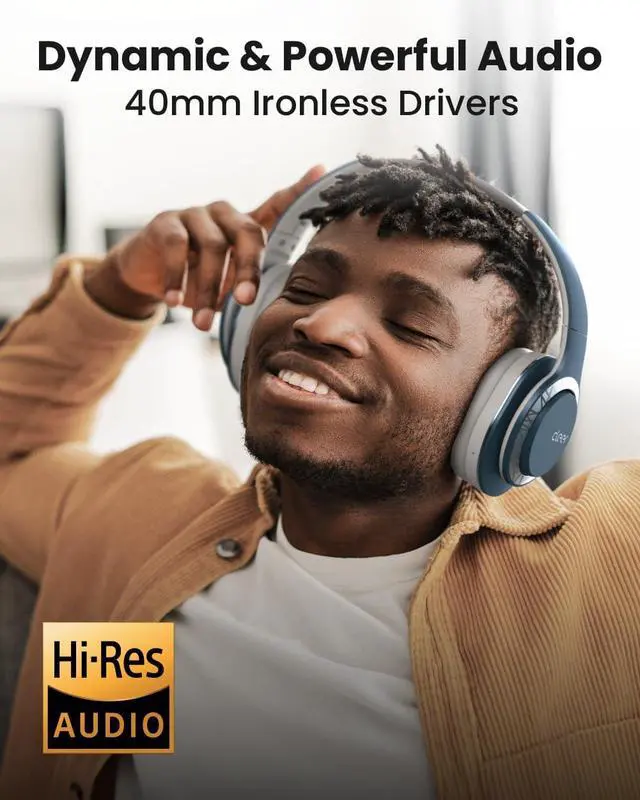 Alt view image 2 of 7 - Cleer Enduro 100 Bluetooth Headphones, 40mm Ironless Driver, Deep Bass Over the Ear Headphones, 100Hr Play, Dual-Mic, Clear Calls, Comfort Fit, Bluetooth 5.0, Hi-Res Foldable Wireless Headphone, Navy
