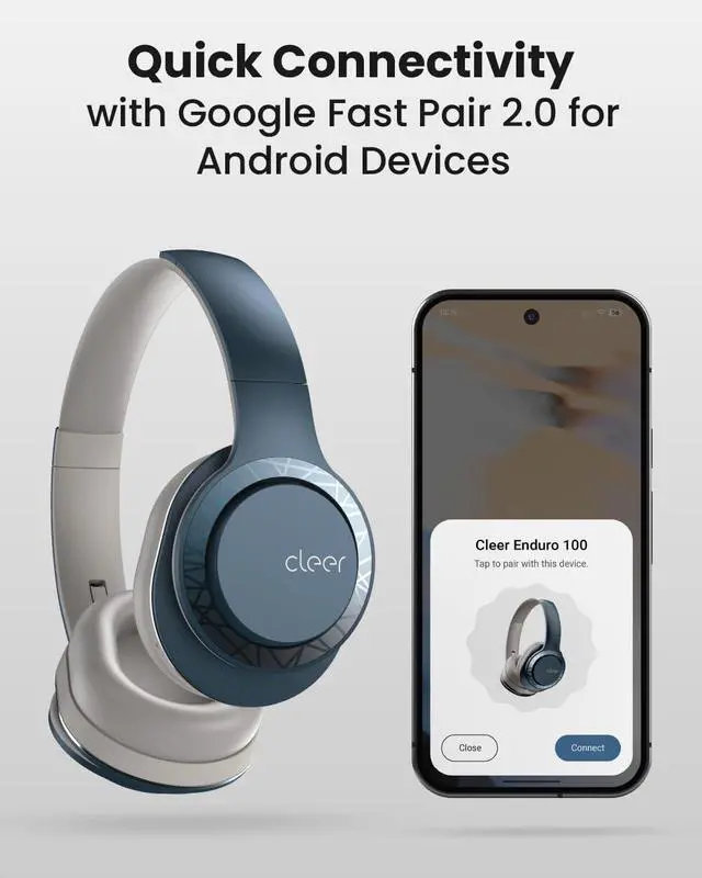 Alt view image 5 of 7 - Cleer Enduro 100 Bluetooth Headphones, 40mm Ironless Driver, Deep Bass Over the Ear Headphones, 100Hr Play, Dual-Mic, Clear Calls, Comfort Fit, Bluetooth 5.0, Hi-Res Foldable Wireless Headphone, Navy