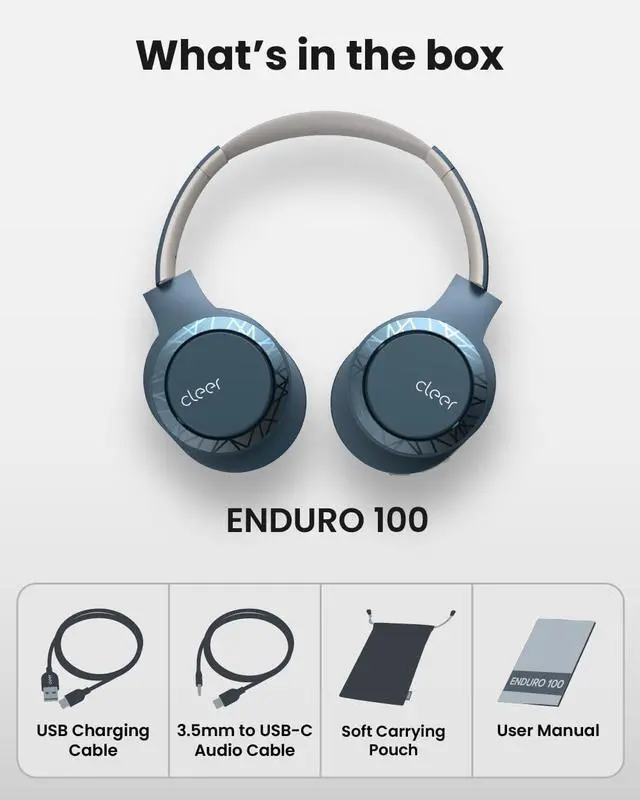 Alt view image 7 of 7 - Cleer Enduro 100 Bluetooth Headphones, 40mm Ironless Driver, Deep Bass Over the Ear Headphones, 100Hr Play, Dual-Mic, Clear Calls, Comfort Fit, Bluetooth 5.0, Hi-Res Foldable Wireless Headphone, Navy