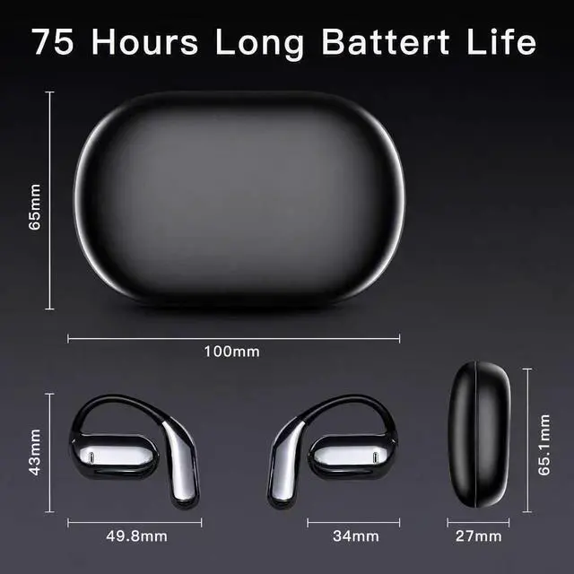 Alt view image 3 of 7 - Hsility Wireless Earbuds Bluetooth Earbuds Built-in Mic with Ear Hooks 50H Playtime Ear Buds LED Display Charging Case Waterproof Design for Running Fitness