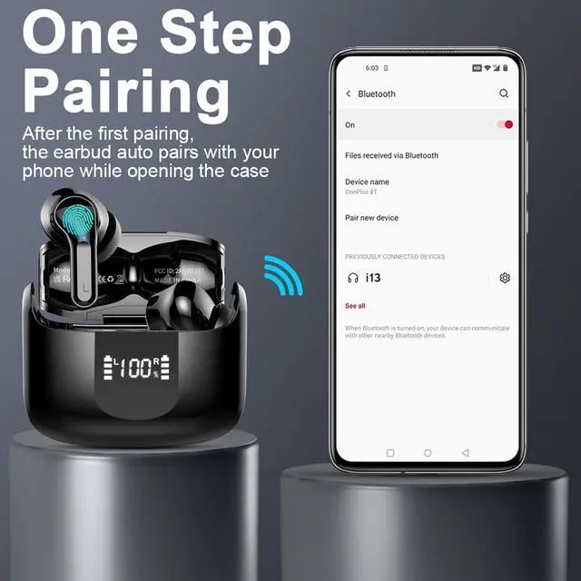 Alt view image 6 of 7 - Wireless Earbuds, Bluetooth 5.4 Headphones 2026 NEW Ear Buds 40H Stereo | in-Ear Earphones ENC Noise Cancelling Earbuds with 4 HD Mic, USB-C LED Display IP7 Waterproof Sport Headset for Android iOS