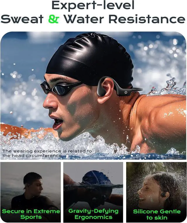 Alt view image 7 of 7 - DEMICEA Open Ear Sport Headphones, Wireless Bone Conduction Earphones, Built-in 32GB MP3,with Mic, IP68, Sweat & Water Resistant, Up to 8 Hours Battery, Bluetooth 5.3,for Running,Swimming,Workouts