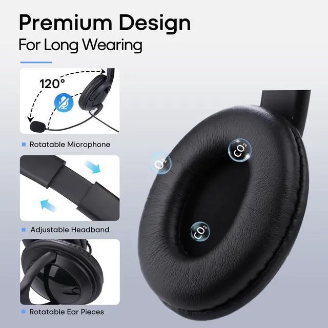 Alt view image 2 of 7 - Bulk Headphones with Microphone 10 Pack for Classroom School, Wholesale Durable On-Ear Wired Headsets for Kids Students Adults Office Computer