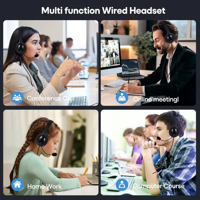 Alt view image 7 of 7 - Bulk Headphones with Microphone 10 Pack for Classroom School, Wholesale Durable On-Ear Wired Headsets for Kids Students Adults Office Computer