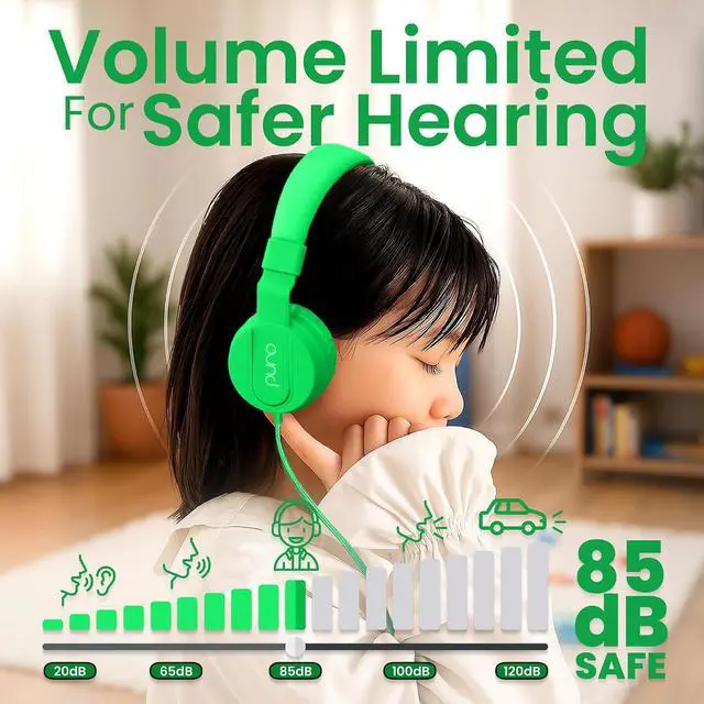 Alt view image 2 of 7 - Puro Sound Labs - Kids Headphones, Volume-Limiting 85dB, PuroBasic, Green | Adjustable, Safer & Comfortable Headphones for Kids Compatible with PCs, Smartphones & Tablets, Ideal for School & Travel