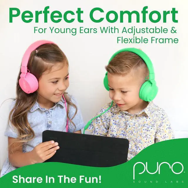 Alt view image 4 of 7 - Puro Sound Labs - Kids Headphones, Volume-Limiting 85dB, PuroBasic, Green | Adjustable, Safer & Comfortable Headphones for Kids Compatible with PCs, Smartphones & Tablets, Ideal for School & Travel