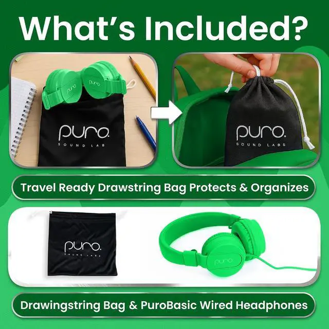 Alt view image 6 of 7 - Puro Sound Labs - Kids Headphones, Volume-Limiting 85dB, PuroBasic, Green | Adjustable, Safer & Comfortable Headphones for Kids Compatible with PCs, Smartphones & Tablets, Ideal for School & Travel