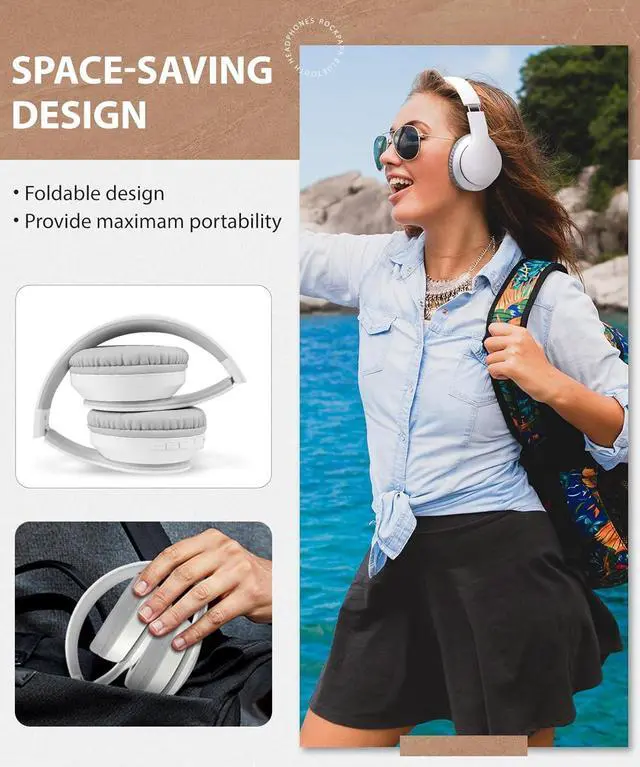 Alt view image 4 of 7 - rockpapa E7 Wired/Wireless Bluetooth Headphones with Mic, 25 Hours Playtime | 2 in 1 Wire less Blue tooth Head Phones Foldable Lightweight for Kids Boys Girls Youth in School Airplane Car White