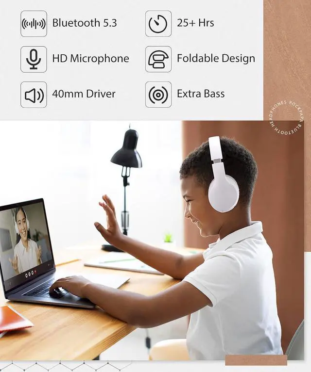 Alt view image 5 of 7 - rockpapa E7 Wired/Wireless Bluetooth Headphones with Mic, 25 Hours Playtime | 2 in 1 Wire less Blue tooth Head Phones Foldable Lightweight for Kids Boys Girls Youth in School Airplane Car White