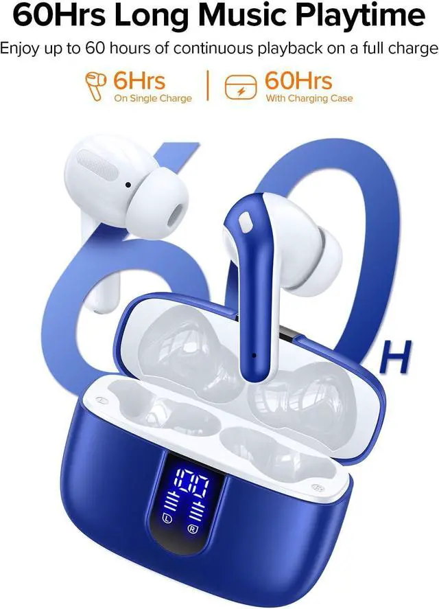 Alt view image 2 of 7 - TAGRY Bluetooth Headphones True Wireless Earbuds 60H Playback LED Power Display Earphones with Wireless Charging Case IPX5 Waterproof in-Ear Ear buds with Mic for TV Smart Phone Laptop Computer Sports