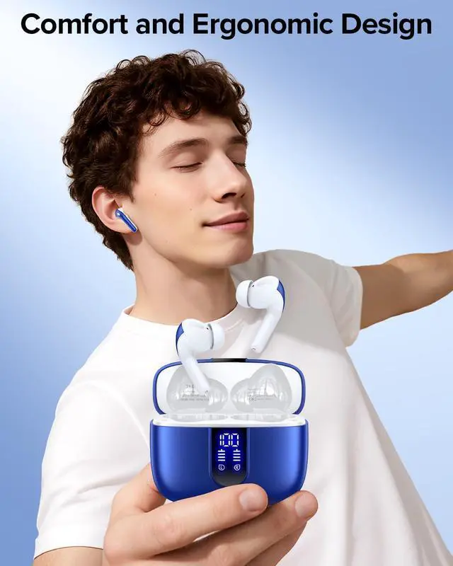 Alt view image 3 of 7 - TAGRY Bluetooth Headphones True Wireless Earbuds 60H Playback LED Power Display Earphones with Wireless Charging Case IPX5 Waterproof in-Ear Ear buds with Mic for TV Smart Phone Laptop Computer Sports