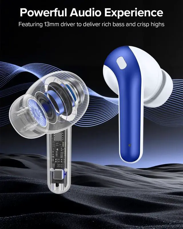Alt view image 5 of 7 - TAGRY Bluetooth Headphones True Wireless Earbuds 60H Playback LED Power Display Earphones with Wireless Charging Case IPX5 Waterproof in-Ear Ear buds with Mic for TV Smart Phone Laptop Computer Sports