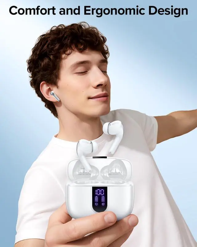 Alt view image 3 of 7 - TAGRY Bluetooth Headphones True Wireless Earbuds 60H Playback LED Power Display Earphones with Wireless Charging Case IPX5 Waterproof in-Ear Ear buds with Mic for TV Smart Phone Laptop Computer Sports