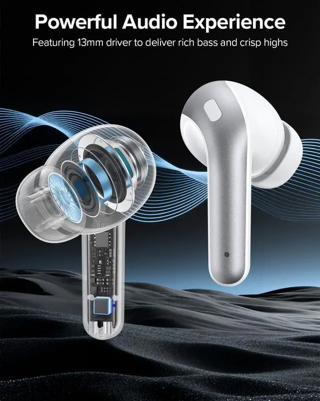 Alt view image 4 of 7 - TAGRY Bluetooth Headphones True Wireless Earbuds 60H Playback LED Power Display Earphones with Wireless Charging Case IPX5 Waterproof in-Ear Ear buds with Mic for TV Smart Phone Laptop Computer Sports