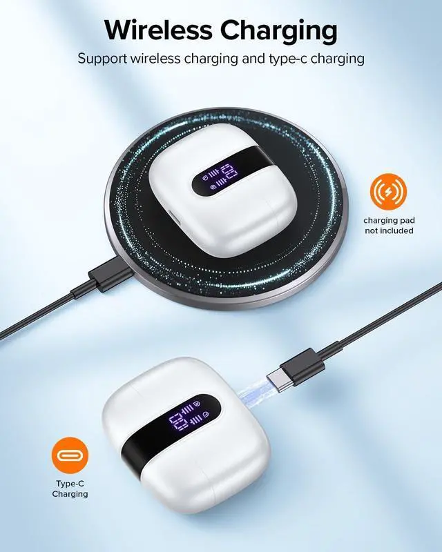 Alt view image 5 of 7 - TAGRY Bluetooth Headphones True Wireless Earbuds 60H Playback LED Power Display Earphones with Wireless Charging Case IPX5 Waterproof in-Ear Ear buds with Mic for TV Smart Phone Laptop Computer Sports