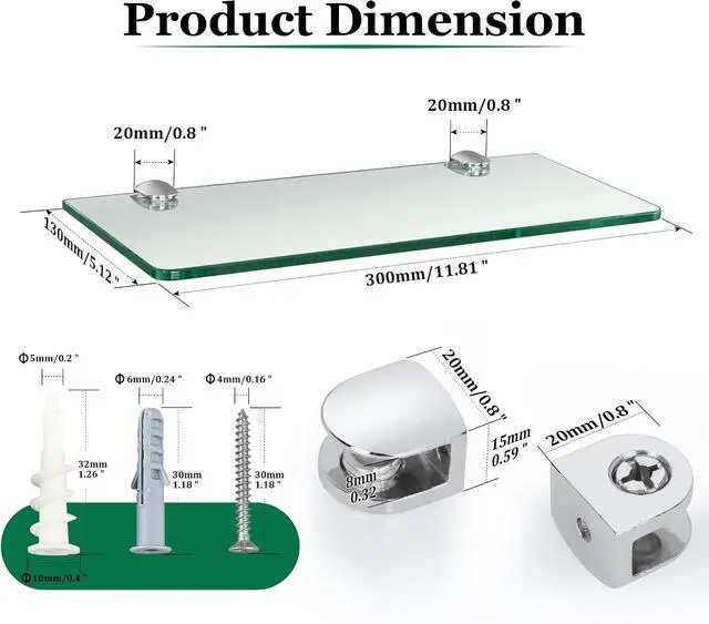 Alt view image 3 of 7 - SAYAYO Glass Floating Shelves for Wall, Tempered Glass Shelves for Bathroom