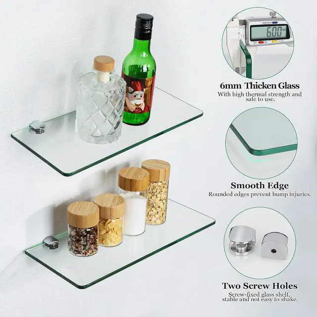 Alt view image 4 of 7 - SAYAYO Glass Floating Shelves for Wall, Tempered Glass Shelves for Bathroom