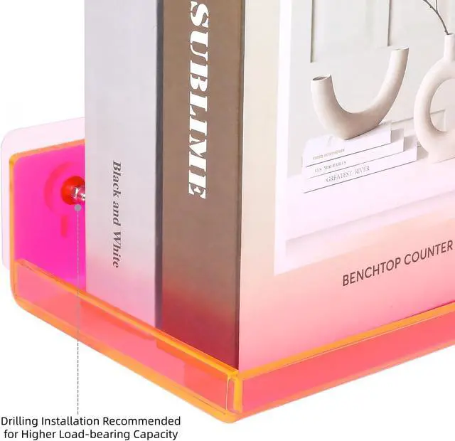 Alt view image 5 of 7 - Floating Shelves for Wall Acrylic Wall Shelves for Bedroom Bathroom Living Room Kitchen 16.5X5.5'', Pack of 2, Neon Pink