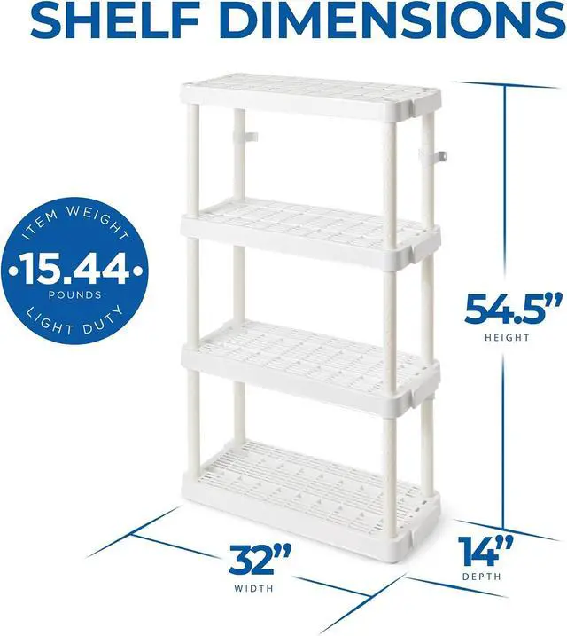 Alt view image 3 of 7 - Gracious Living 14 x 32 x 54.5 Inch 4 Tier Adjustable Ventilated Medium Duty Shelving Units for Home, Garage, Basement, and Laundry, White
