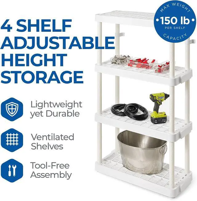 Alt view image 4 of 7 - Gracious Living 14 x 32 x 54.5 Inch 4 Tier Adjustable Ventilated Medium Duty Shelving Units for Home, Garage, Basement, and Laundry, White
