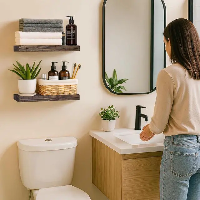 Alt view image 5 of 6 - BGMG Floating Shelves 16 inch Long, Distressed Rustic Wooden Wall Shelves for Bathroom Living Room Bedroom Kitchen Farmhouse Set of 2-16x6.7x1.25 inch-Distressed Walnut