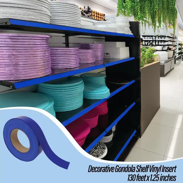 Alt view image 3 of 7 - Decorative Gondola Shelving Vinyl Insert for Ticket Channel 130 FT. x 1.25 in. - Blue