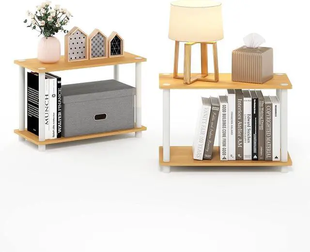 Alt view image 6 of 6 - Furinno Turn-N-Tube 2-Tier Shelves/End Tables Set, 2-Pack, Beech/White