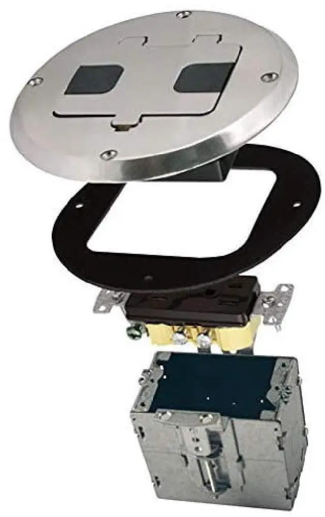 Main image of RACO 1-Gang Floor Box Kit, Recessed Duplex 15A TR Device, Steel Box, Nickel