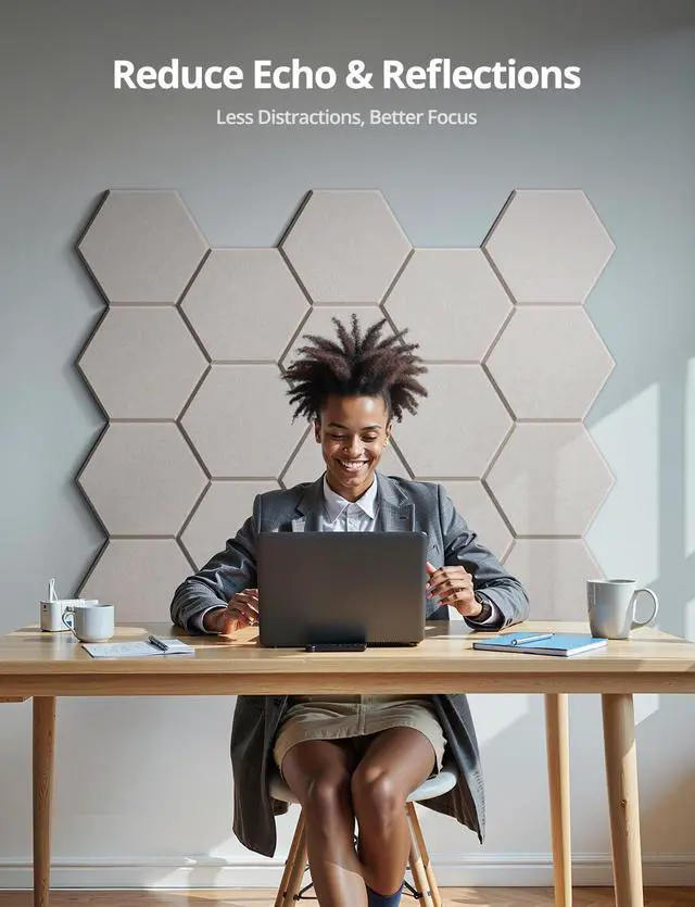 Alt view image 7 of 7 - Kuchoow Hexagon Acoustic Wall Panels Sound Absorbing Self Adhesive Tiles