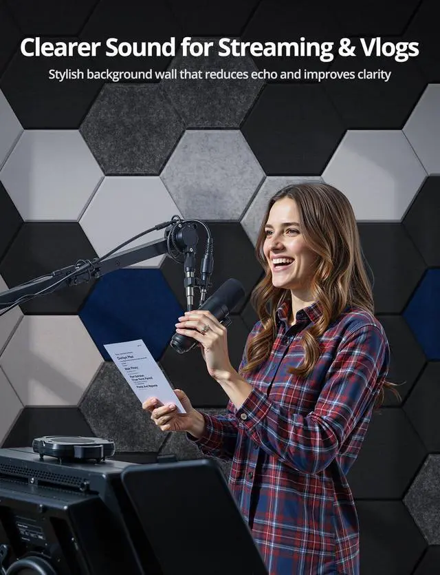Alt view image 6 of 7 - Kuchoow Hexagon Acoustic Wall Panels Sound Absorbing Self Adhesive Tiles