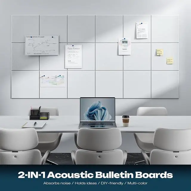 Alt view image 3 of 7 - Sonicism 12 Pack Acoustic Wall Panels with Self-Adhesive, 12" X 12" X 0.4" Sound Proof Foam Panels, Decorative Soundproof Wall Panels, Sound Proof Absorbing Tiles for Home & Offices, White