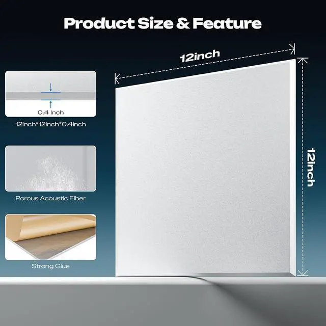 Alt view image 4 of 7 - Sonicism 12 Pack Acoustic Wall Panels with Self-Adhesive, 12" X 12" X 0.4" Sound Proof Foam Panels, Decorative Soundproof Wall Panels, Sound Proof Absorbing Tiles for Home & Offices, White