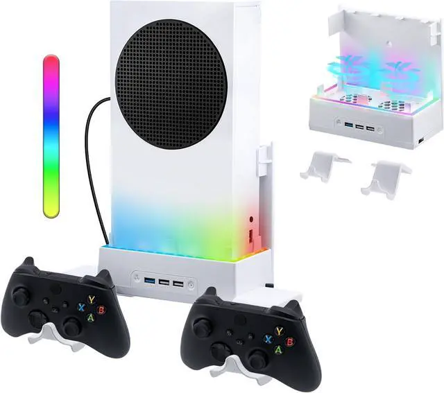 Main image of Mcbazel Wall Mount for Xbox Series S, Wall Mount Kit Accessories with Dual Cooling Fans & RGB Light, 3-Speed Adjustable Stand, Extra USB Ports, 2 Controller Holder for Xbox Series S Console - White