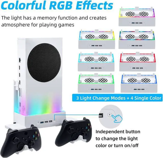 Alt view image 4 of 7 - Mcbazel Wall Mount for Xbox Series S, Wall Mount Kit Accessories with Dual Cooling Fans & RGB Light, 3-Speed Adjustable Stand, Extra USB Ports, 2 Controller Holder for Xbox Series S Console - White