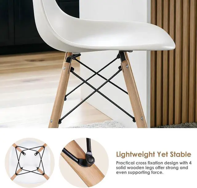 Alt view image 6 of 7 - SUPER DEAL Modern Dining Chairs Set of 4 Plastic DSW Shell Lounge Chair Mid Century Side Chairs with Solid Wood Legs for Living Room, Kitchen, Dinning Room, Bedroom, White