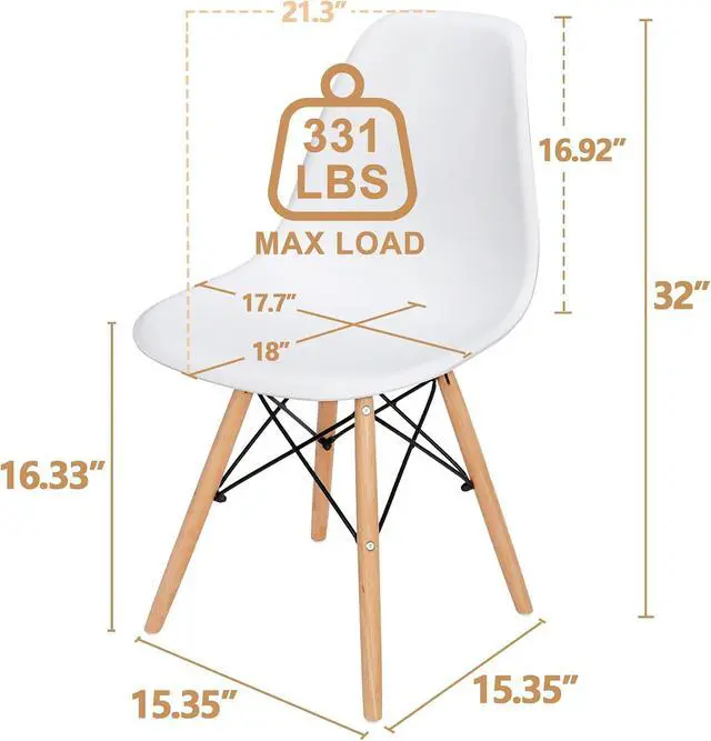 Alt view image 3 of 7 - SUPER DEAL Modern Dining Chairs Set of 4 Plastic DSW Shell Lounge Chair Mid Century Side Chairs with Solid Wood Legs for Living Room, Kitchen, Dinning Room, Bedroom, White